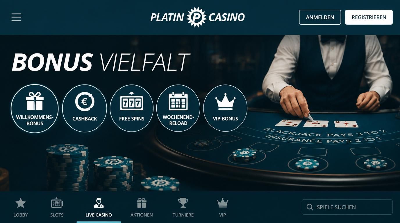 Bild zeigt fünf verschiedene Boni, die den Abend im Live Casino prägen.